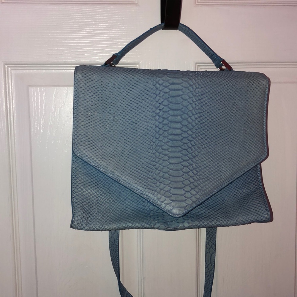 Emily Cho Leather Snakeskin Handbag Envelope Bag